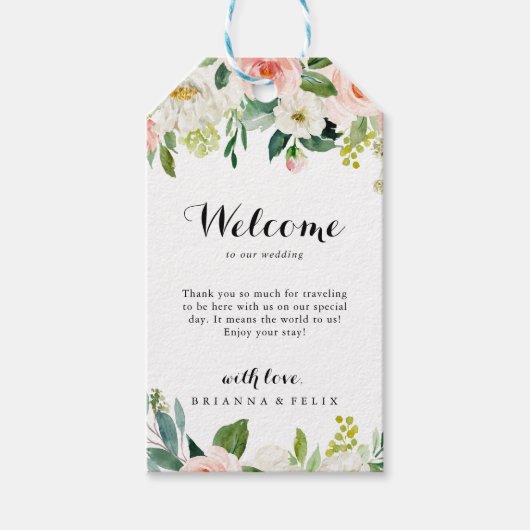 Eenvoudige Floral Green Foliage Weduwschap Welkom Cadeaulabel (Voorkant)