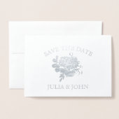 Eenvoudige Floral hand-Drawn sparen de Datum Folie Kaarten (Voorkant met envelop)