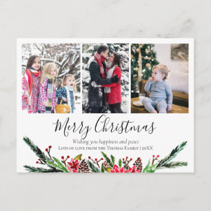 Eenvoudige Floral-kerstfoto's met foto's collage Feestdagenkaart