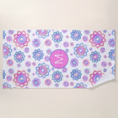 Eenvoudige Floral Lotus Monogram Roze Pastel Groen Strandlaken (Voorkant)