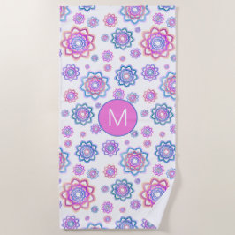 Eenvoudige Floral Lotus Monogram Roze Pastel Groen Strandlaken