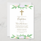 Eenvoudige Floral met Cross Baptisme Magnetische Uitnodiging (Voorkant)