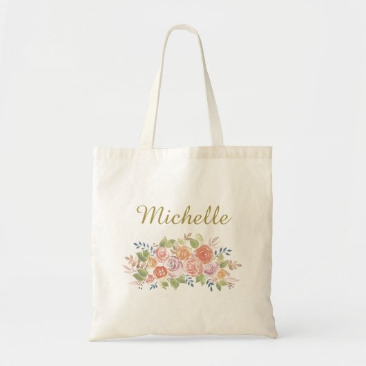 Eenvoudige Floral met naam Tote Bag (Voorkant)