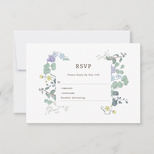 Eenvoudige Floral minimalistische bruiloft RSVP Kaartje (Voorkant)