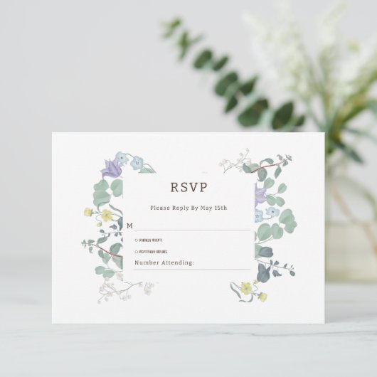 Eenvoudige Floral minimalistische bruiloft RSVP Kaartje (Staand voorkant)