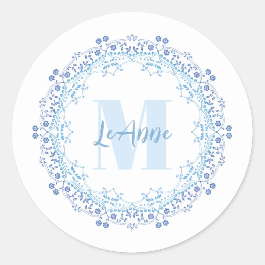 Eenvoudige Floral Monogram Elegant Initiaal Naam Ronde Sticker (Voorkant)