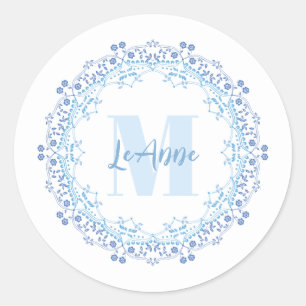Eenvoudige Floral Monogram Elegant Initiaal Naam Ronde Sticker
