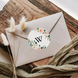 Eenvoudige Floral Monogram Wedding Envelope-zegels Ronde Sticker