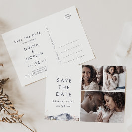 Eenvoudige Floral Mountain 3 Foto Save the Date Uitnodiging Briefkaart