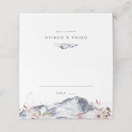 Eenvoudige Floral Mountain Folded Wedding Plaatskaartje (Buitenkant ongevouwen)