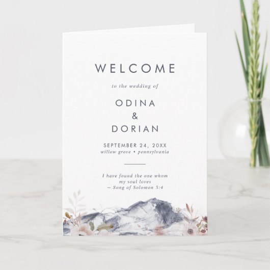 Eenvoudige Floral Mountain Folded Wedding Programma (Voorkant)