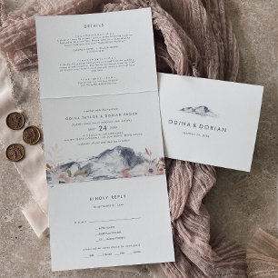 Eenvoudige Floral Mountain-foto in één keer Drieluik Uitnodiging