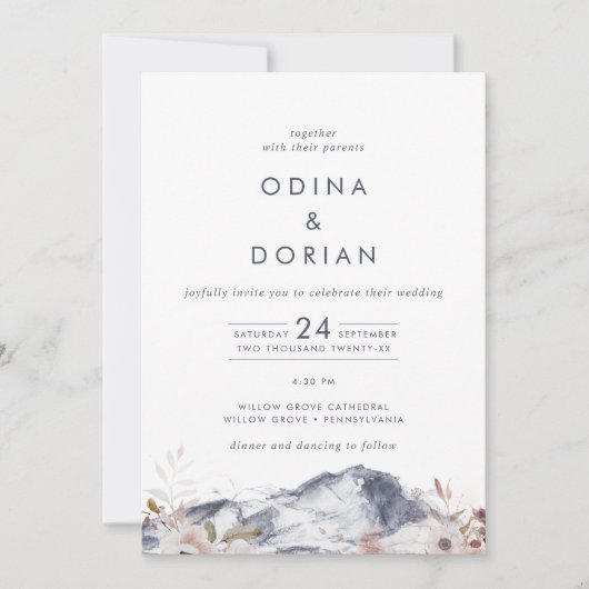 Eenvoudige Floral Mountain in één bruiloft Kaart (Voorkant)