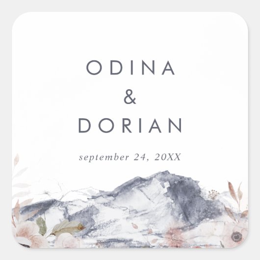 Eenvoudige Floral Mountain Wedding Envelope-zegels Vierkante Sticker (Voorkant)