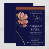 Eenvoudige Floral Navy en Terracotta bruiloft Kaart (Voorkant / Achterkant)