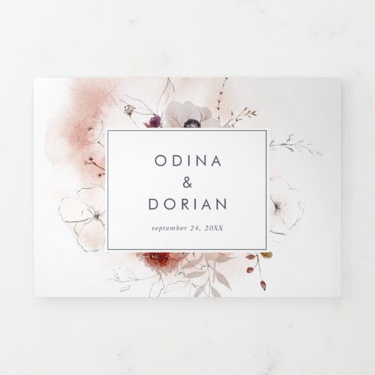 Eenvoudige Floral Photo Weduwin All-in-One Drieluik Uitnodiging (Cover)