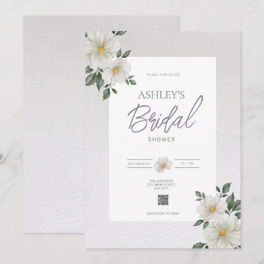Eenvoudige Floral QR Code Bruids Douche Uitnodigin Kaart (Voorkant / Achterkant)