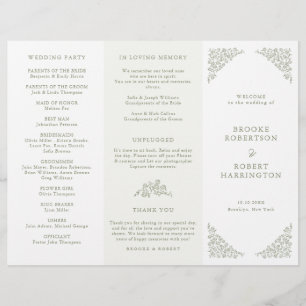Eenvoudige Floral Sage Green Tri Fold Trouwprogram