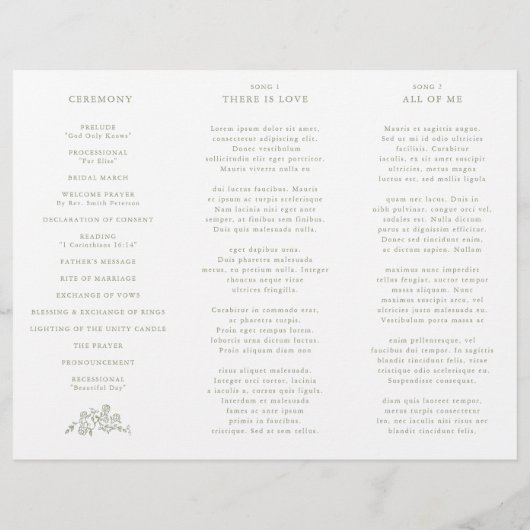 Eenvoudige Floral Sage Green Tri Fold Trouwprogram (Achterkant)