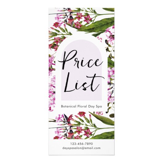 Eenvoudige Floral Spa en Salon prijslijst Reclamekaart (Voorkant)