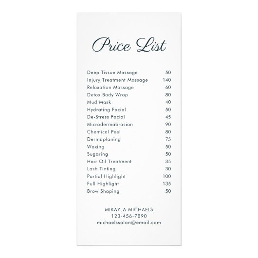 Eenvoudige Floral Spa en Salon prijslijst Reclamekaart (Achterkant)