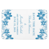 Eenvoudige Floral sparen de Datum Magnet, Blauw Magneet (Horizontaal)