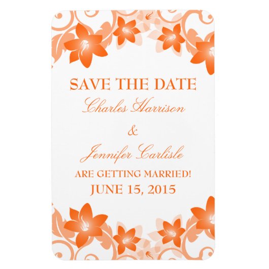 Eenvoudige Floral sparen de Datum Magnet, Oranje Magneet (Verticaal)