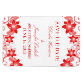 Eenvoudige Floral sparen de Datum Magnet, Rood Magneet (Horizontaal)