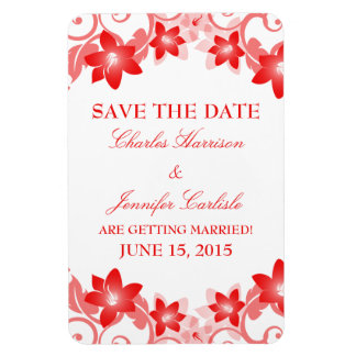 Eenvoudige Floral sparen de Datum Magnet, Rood Magneet