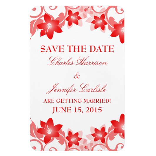 Eenvoudige Floral sparen de Datum Magnet, Rood Magneet (Verticaal)