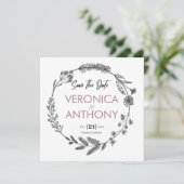 Eenvoudige Floral sparen de Datum QR Code Weddensc Kaart (Staand voorkant)