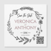 Eenvoudige Floral sparen de Datum QR Magnet van de (Voorkant)