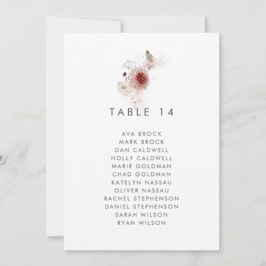 Eenvoudige Floral Table Number Seating Chart (Achterkant)