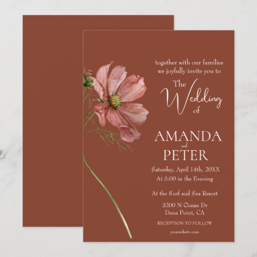 Eenvoudige Floral Terracotta bruiloft Kaart (Voorkant / Achterkant)