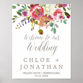 Eenvoudige Floral Waterverf Bouquet Wedding Welkom Poster (Voorkant)