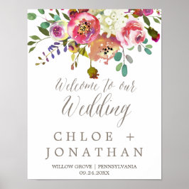 Eenvoudige Floral Waterverf Bouquet Wedding Welkom Poster