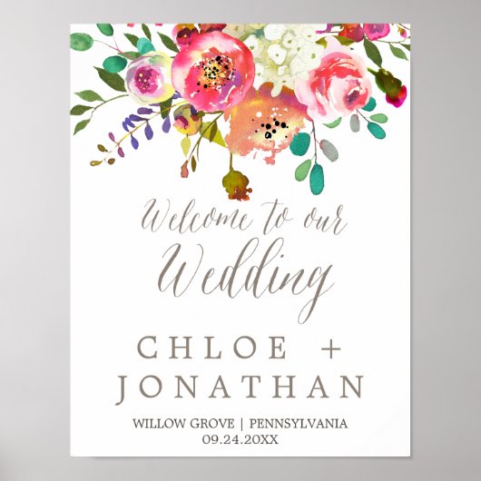 Eenvoudige Floral Waterverf Bouquet Wedding Welkom Poster (Voorkant)