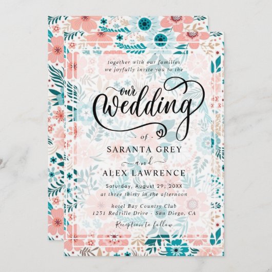 Eenvoudige Floral Wedding Kaart (Voorkant / Achterkant)