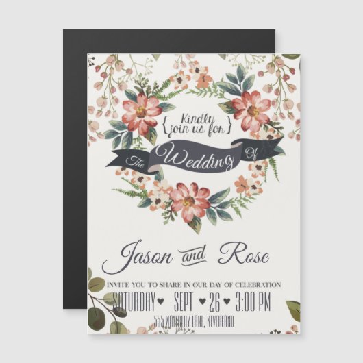 Eenvoudige Floral Wedding Magnetische Uitnodiging (Voorkant / Achterkant)