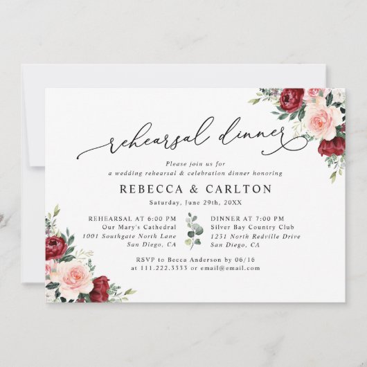 Eenvoudige Floral Wedding Rehearsal Dinner Uitnodi Kaart (Voorkant)