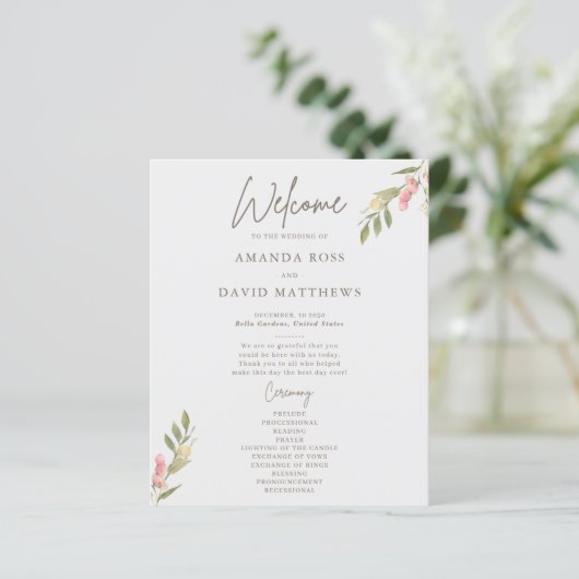 Eenvoudige Flower Elegant Wedding Programma's (Staand voorkant)