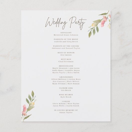 Eenvoudige Flower Elegant Wedding Programma's (Achterkant)