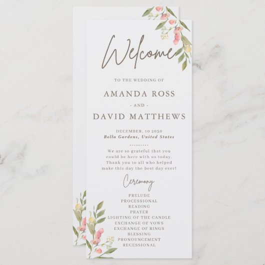 Eenvoudige Flower Elegant Wedding Programma's (Voorkant / Achterkant)