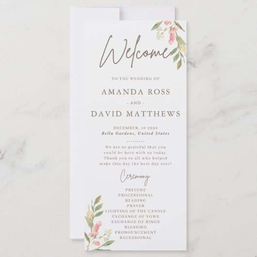 Eenvoudige Flower Elegant Wedding Programma's (Voorkant)