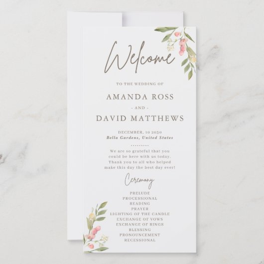 Eenvoudige Flower Elegant Wedding Programma's (Voorkant)