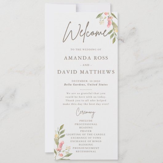 Eenvoudige Flower Elegant Wedding Programma's (Voorkant)