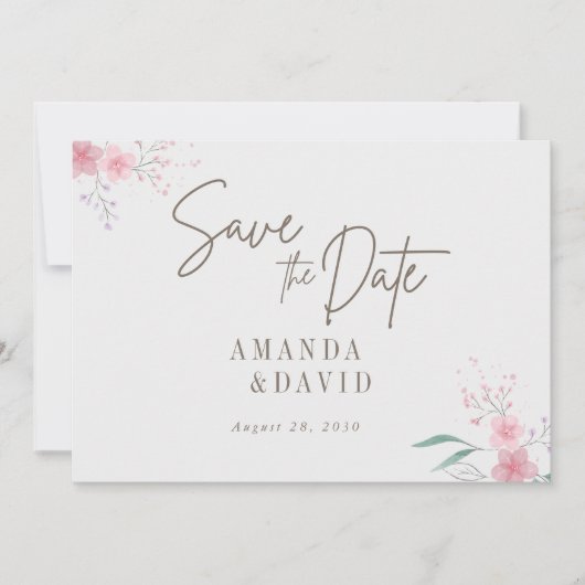 Eenvoudige Flower Elegant Wedding Save The Date Ka (Voorkant)