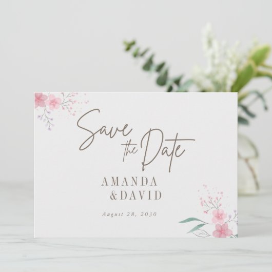 Eenvoudige Flower Elegant Wedding Save The Date Ka (Staand voorkant)