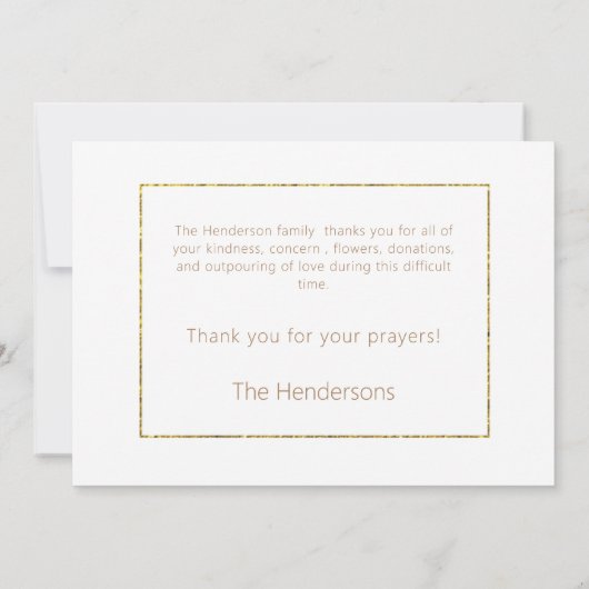 Eenvoudige 'Foliage Gold' tekst Begrafenis Dank u Bedankkaart (Achterkant)