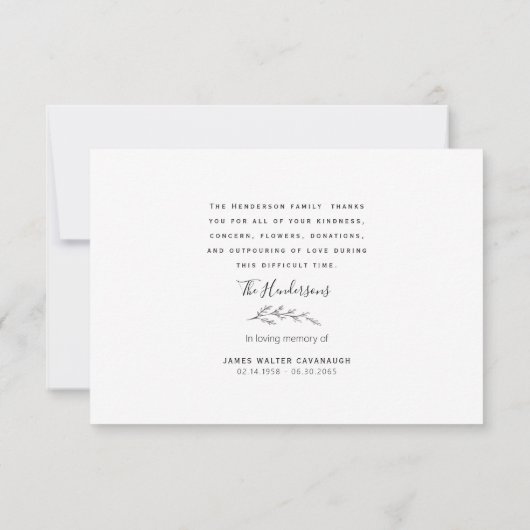 Eenvoudige Foliage Stem Funeral - Naam en datum Bedankkaart (Achterkant)